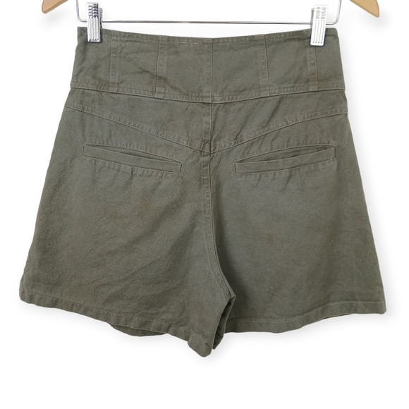 Free People SZ 00 100% Cotton Olive Green High Rise Button Front Shorts - Picture 4 of 7
